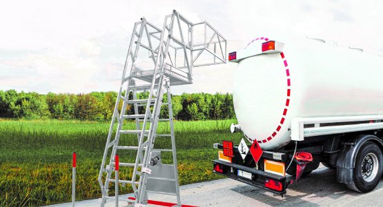 Sicher und variabel bei jeder Witterung: Die Hymer Tankwagenleiter 2280 eignet sich für unterschiedlichste Einsatzszenarien im Nutzfahrzeugbereich