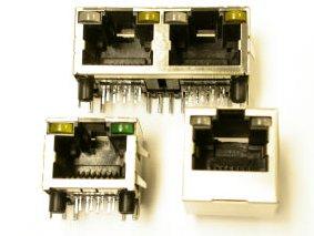 RJ45 jacks have optional LEDs and stacking versions
