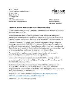 250310 Low Code Plattform KI ready PANDORA from classix.ai ENG.pdf