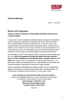 BvD_PM_Recht auf Vergessen - Vortrag von Sabine Leutheusser-Schnarrenberger_12.5.2015.pdf