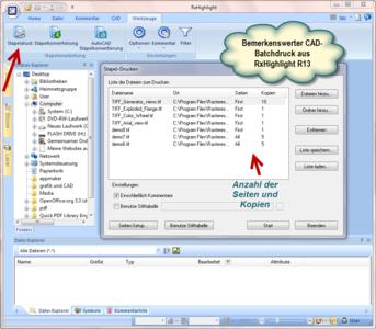 Bemerkenswerter CAD-Batchdruck aus RxHighlight R13.0