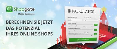 Mobile Kalkulator: "Mobile Kalkulator der Shopgate GmbH: Umsatzpotenzial schnell berechnet."