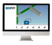 Das Bild zeigt einen Monitor, auf dem ein Ausschnitt der Konstruktionssoftware BeeVisio zu sehen ist. Die Darstellung verdeutlicht die digitale Planung von Lean-Lösungen, wie sie im Artikel beschrieben wird. Anwender können damit Arbeitsplätze, Regalsysteme und Materialflusslösungen direkt am Bildschirm visualisieren und Schritt für Schritt entwickeln. Ergänzend unterstützen neue Schulungsvideos den Einstieg in die Software.