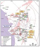 Abbildung 1: El Zorro Goldprojekt – Ternera-Gebiet. Bohrstandorte im aktuellen Programm, neue Ergebnisse hervorgehoben in Gold. Mineralisierte Abschnitte in neuer großer südlicher Goldzone außerhalb der bestehenden MRE dargestellt durch rote Bohrspuren. Zuvor veröffentlichte Ergebnisse in Weiß⁴. Datum PSAD56 19S. Abbildung 1: El Zorro Goldprojekt – Ternera-Gebiet. Bohrstandorte im aktuellen Programm, neue Ergebnisse hervorgehoben in Gold. Mineralisierte Abschnitte in neuer großer südlicher Goldzone außerhalb der bestehenden MRE dargestellt durch rote Bohrspuren. Zuvor veröffentlichte Ergebnisse in Weiß⁴. Datum PSAD56 19S.