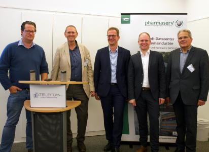 Referenten der Telecom e.V. Tagung am 24.05.2018 am Standort Behringwerke Marburg. V.r.n.l.: Alexander Mai, Helmut Kohl, Dr. Jörg Liebe, Oliver Bohl, Michael Schwyda.