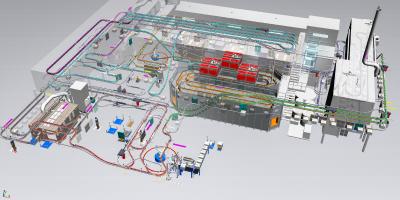 Eine Simulation für eine komplette Anlage zur Emaillierung von Herdteilen. Quelle: ASIS GmbH