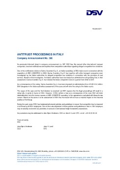 396 - DSV Company Announcement - Antitrust proceedings i.pdf