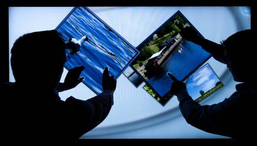 Multi-touch projected capacitive touch (PCT) technology for displays with up to 55-inch (139.7 cm) screen diagonal