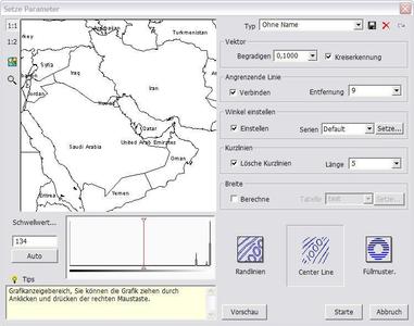 VcTrace zeigt eine Rastergrafik und Vektorisierungsparameter