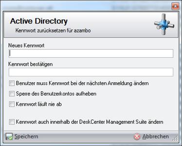 Auch typische Benutzerserviceanforderungen wie Kennwortänderungen können nun direkt in DeskCenter® für das Active Directory erfolgen.