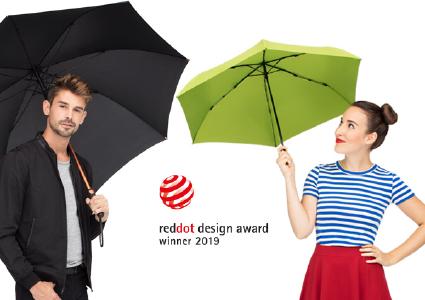 Sowohl der ultraleichte Mini-Taschenschirm FiligRain Only95 als auch der edle AC-Alu-Gästeschirm FARE®-Precious wurde im Red Dot Award: Product Design 2019 ausgezeichnet. Beide Schirme erhielten den Red Dot, den die renommierte Jury nur an Produkte vergibt, die eine hervorragende Gestaltung aufweisen