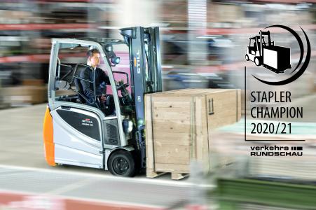 Keiner hat besser abgeschnitten als er: Im Staplertest der VerkehrsRundschau erzielte der RX 20-16/P eine Gesamtnote von 1,4 und wurde zum "Stapler Champion" 2021 gekürt