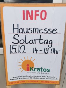 Aufsteller iKratos Hausmesse "Solartag 15.10.2021 14-19 Uhr"