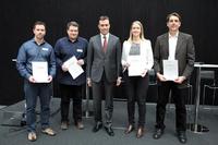 Senior-Ausbildungsbotschafter Ehrung, Zu sehen sind (v.l.n.r.): Andreas Müller, Ausbildungsleiter, Schunk GmbH & Co.KG, Lauffen am Neckar, Sven Lindauer, Personalentwicklung, Mbtech Group GmbH & Co.KG, Sindelfingen, Dr. Nils Schmid, Minister für Finanzen und Wirtschaft und stell-vertretender Ministerpräsident von Baden- Württemberg, Sarah Schmelter, Ausbildungsleiterin, IHK Region Stuttgart, Stuttgart, Klaus Neuwirth, Geschäftsführer Läpple Ausbildung GmbH, Heilbronn / Foto: Jan Reich (Fotograf)