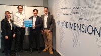 Katlen Tröger, EZD, Dr. Stefan Schlisske, Nano Dimension, Dr. Felipe Wolff-Fabris, Site Manager EZD, Tobias Ott, Nano Dimension, (from left to right) at the presentation of the Premium Partner Research award