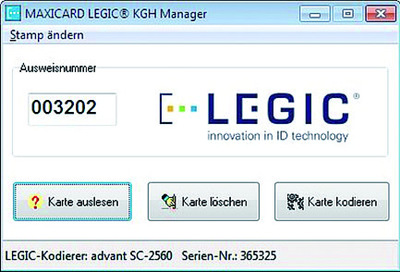 Screen LEGIC KGH ManagerPA