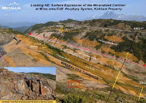 Metallis - Nordost-Ansicht der Oberflächengeologie und Ausrichtung des mineralisierten Korridors.jpg