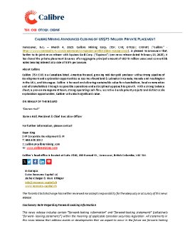20250303 Calibre Closing of 75M Private Placement (FINAL)_EN.pdf