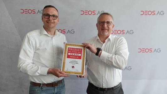 Bernhard Pieper, Marketingleiter und Thorsten Javernik, Leiter Geschäftsbereich BIT (beide DEOS AG) bei der Preisübergabe