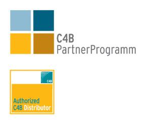 Logo als Erkennungsmerkmal für C4Bs neues Partner Programm. Autorisierte Distributoren sind am Gütesiegel zu erkennen.