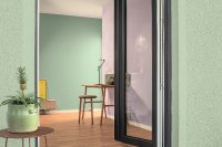 So sieht sie aus, die Trendfarbe 2023: Bergsee-Grün oder exakt 3D Malachit 55. In Kombination mit den anderen Nuancen von Unikat #5.1 entstehen so leichte, luftige und ausgesprochen frische Raum-Atmosphären