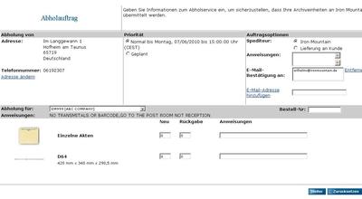 Screenshot_Iron Mountain Connect_Abholauftrag