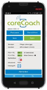 Bild: App careCOACH auf klinischen Smartphone Ascom Myco 3