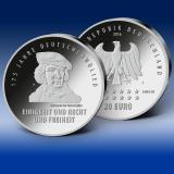 Die neue 20-Euro-Silber-Gedenkmünze „175 Jahre Deutschlandlied“ / Bild: BADV