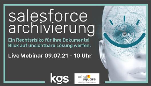 Direkt in Salesforce archivieren
Das Webinar findet live am Freitag, 09.07.2021, von 10 bis 11 Uhr statt.