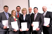 v.l.n.r. - GEFMA Förderpreisträger 2010: Markus Becker, Silja Allmer, Ralf Scheurer, Anika Dittmar, Kai Janisch (Hauptpreis), Norman Gasser, Ralf Haderlein