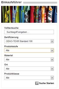 Die Selektionsmöglichkeiten zur Suche nach OEKO-TEX® zertifizierten Produkten und Herstellern wurde vereinfacht