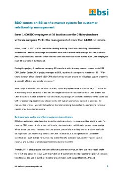 BDO counts on BSI as the master system for customer relationship management (Press release .pdf