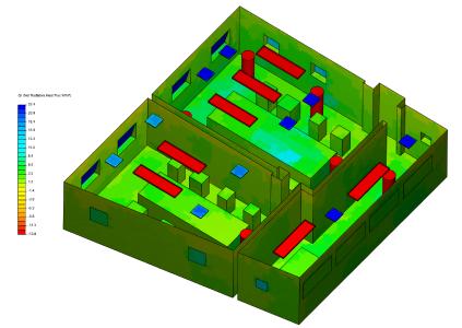 Net radiative heat flux plot of an office space. (Source: SimScale)