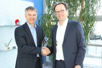  (left to right): Thomas Staudinger, VP Technical Development & Vertical Segments EBV Elektronik, and Jens Kahrweg, FAE Director EMEA Atmel Corporation