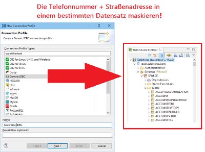 Salesforce Data Source Explorer: Verbindung + Datenmaskierung in Salesforce! IRI Voracity als Werkzeug zur Datenerkennung, -integration, -migration, -steuerung + -analyse nicht nur in/von Salesforce.