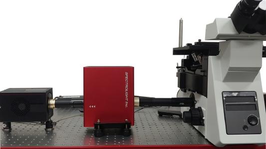 Der Flexible Wellenlängen-Selektor für hyperspektrale Bildgebung (FWS-HSI) von Spectrolight ermöglicht es Mikroskopbenutzern, ein vorhandenes Mikroskop problemlos in ein Mikroskop für hyperspektrale Bildgebung umzuwandeln.