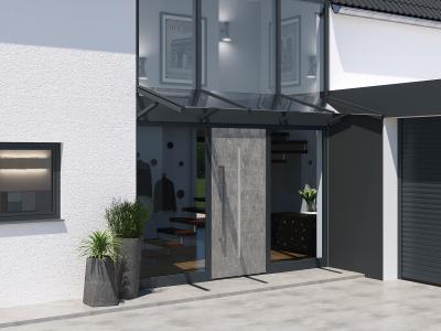 La finition de surface heroal SD est particulièrement résistante à la corrosion, aux intempéries et aux UV. Les designs de surface incontournables tels que l’aspect béton urbain apportent une esthétique moderne au système de porte d’entrée heroal D 72 / © heroal