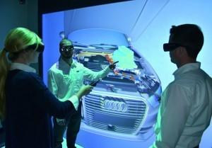 Thanks to Virtual Reality, Audi can virtually simulate assembly processes in immersive 3D and optimize them step by step. Read the related article in Audi’s Engineering Blog (in German) (Image courtesy of Audi AG)