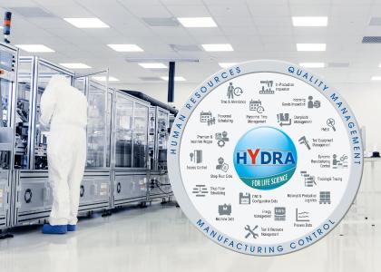MPDV's solution HYDRA for Life Science offers a wide range of standard functions for regulated manu-facturing companies. Source: MPDV, Adobe Stock, Gorodenkoff
