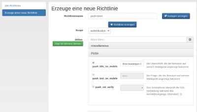 Screenshot Konfiguration Push-Token
