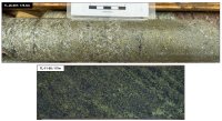 Abbildung 1: Bohrloch TL-26-007 (Tiefe von etwa 178,5 m); Serizitschieferzone mit disseminiertem, halbmassivem, fleckigem Pyrit, Chalkopyrit, Sphalerit und Baryt. Der Abschnitt der Bohrungen von 2026 ist strukturell und mineralogisch jener Mineralisierung ähnlich, die 2011 im Bohrloch TL-11-05 durchteuft wurde und Teil eines Abschnitts zwischen 115,62 und 117,87 m war. Diese einzelne Probe wies bei den ersten Bohrungen in der Zone Discovery im Jahr 2011 Gehalte von 6,56 % Cu, 2,79 g/t Au, 116 g/