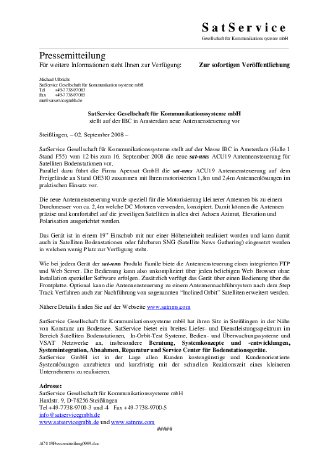 SatService Gesellschaft für Kommunikationssysteme mbH stellt auf der IBC in Amsterdam neue .pdf
