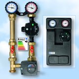AFRISO PrimoTherm 180 heating pump assembly – a modular system with many versions: With or without 3-way mixer, with or without circulation pump, with or without bypass valve. For closed thermal heating systems