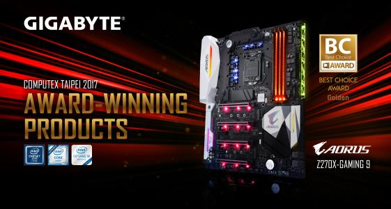 Das GIGABYTE AORUS GA-Z270X-Gaming 9 gewinnt den Computex 2017 Best Choice Gold Award