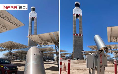 InfraTec infrared camera: between the mirrors of the solar field, around the solar tower in the Atacama Desert, aligned with the tower's receiver.