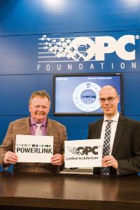 Thomas J. Burke (left), President of the OPC Foundation, and Stefan Schönegger, Managing Director of the EPSG, announced their collaboration on the now-published companion specification in 2015