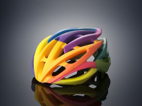 Bike helmet 3D printed on the Objet500 Connex3 in one print job using VeroCyan, VeroMagenta and.jpg