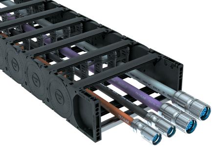 TSUBAKI KABELSCHLEPP hat neue MASTER-Energieführungsketten LE60/LE80 entwickelt – sie sorgen dank des innovativen Trennstegsystems TS3 für Ordnung auf engstem Raum