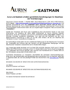 2020.10.07_DE_AUG_NewsRelease_ AurynandEastmainObtainCourtApprovals.pdf