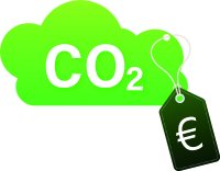 Eine vergrünte CO2-Gaswolke ist mit einem in Eurowährung ausgezeichneten Preisetikett versehen. Der Preis steht noch nicht fest.